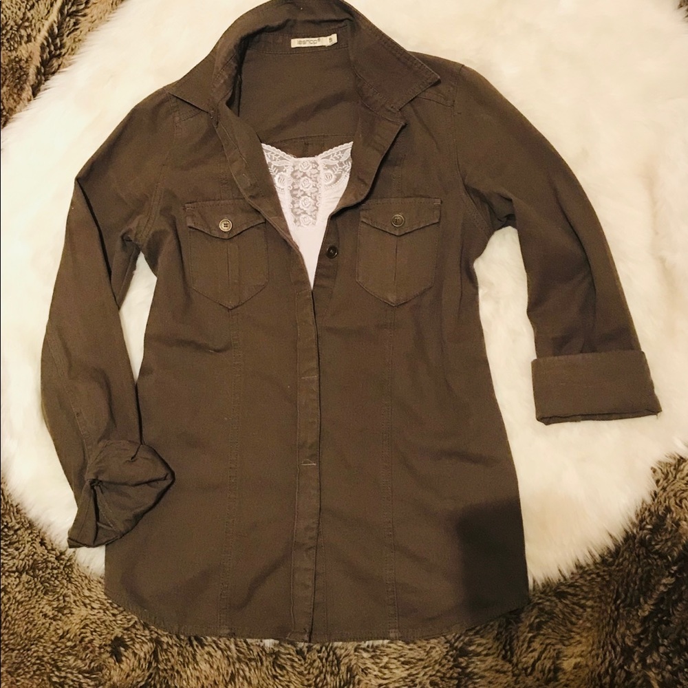 Army green cargo button up jacket